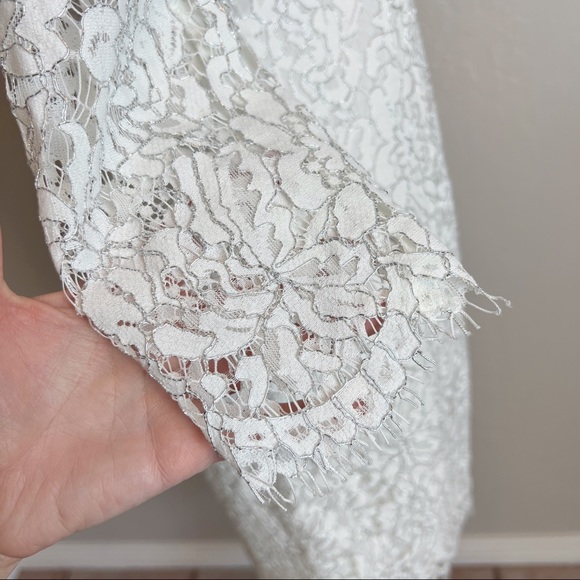 ✖️SOLD✖️•ADRIANNA PAPELL•White Formal Lace-Overlay Sheath Dress w/Metallic Sheen - Picture 12 of 15